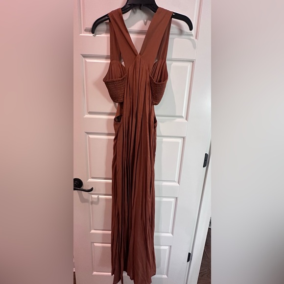 Anthropologie silk Brown rust colored Maxi Dress small - Picture 2 of 2